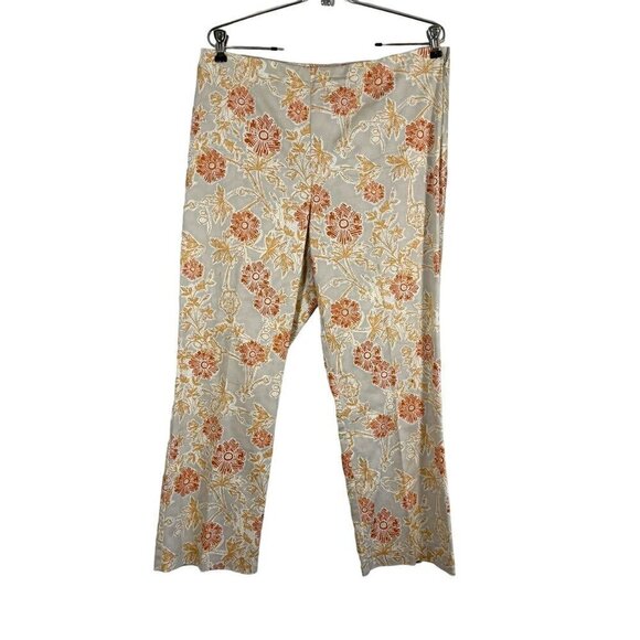 Sigrid Olsen Pants - Sigrid Olsen Pant Women 12 Tan Straight Leg Ankle Floral Tropical Retro Western